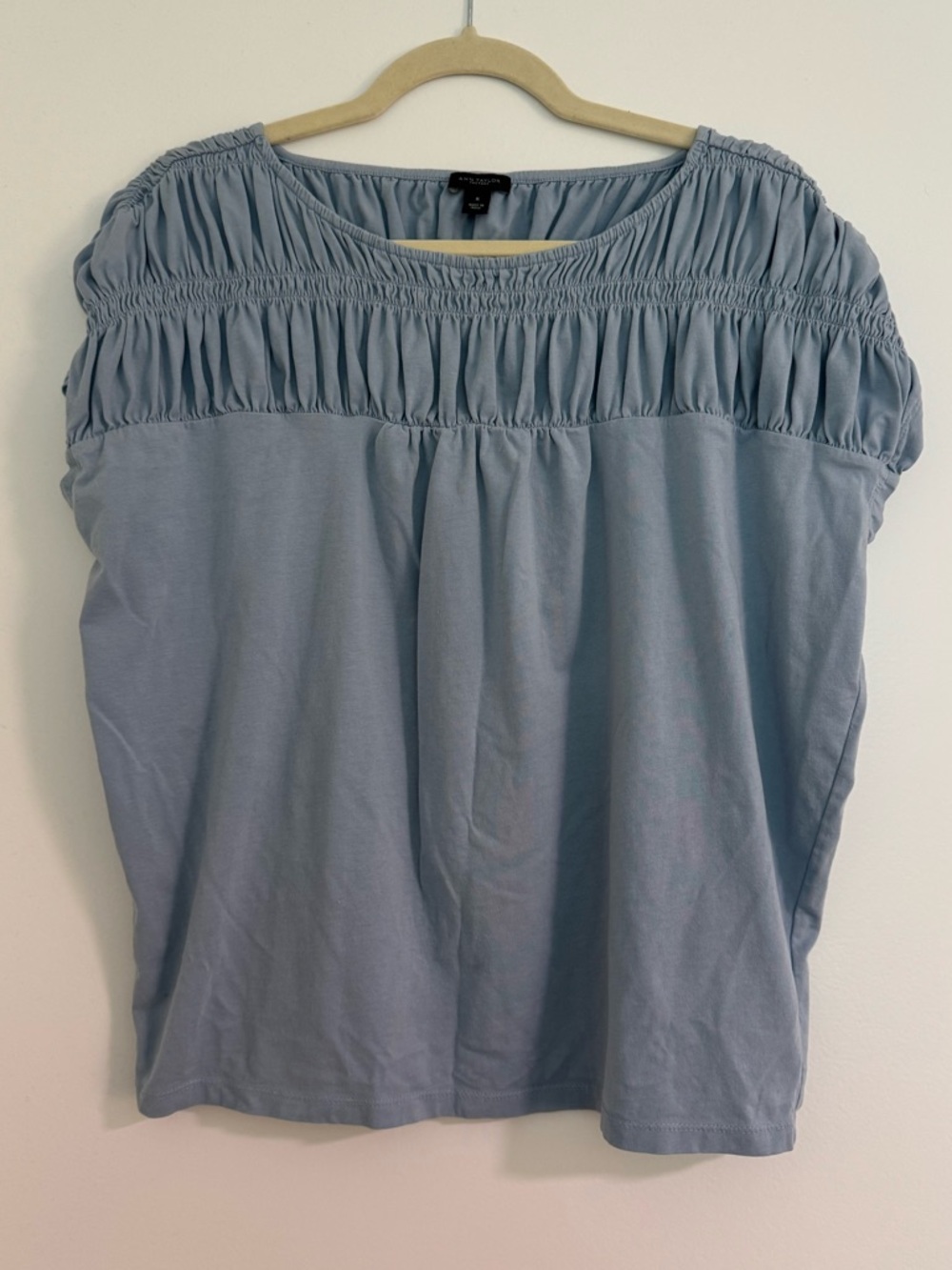 Ann Taylor Factory Dusty Blue Smocked Top | Soft Stretch Blouse M